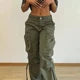 Calça Cargo Feminina Vintage Cinza