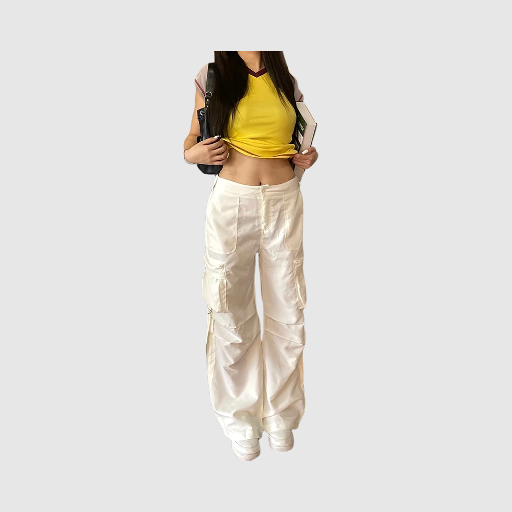 Calça Cargo Feminina Vintage Cinza