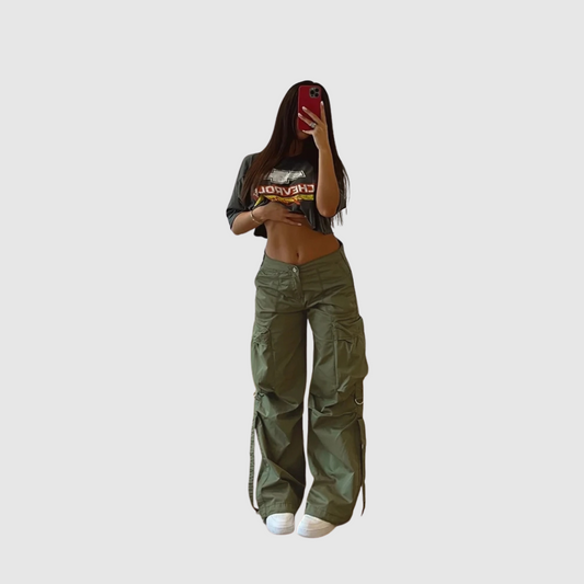 Calça Cargo Feminina Vintage Cinza
